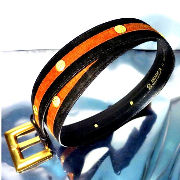 Vintage ESCADA Suede Leather - Gold Toned Hardware Luxury Fashion Belt - Size 42 - Picture 7 of 9
